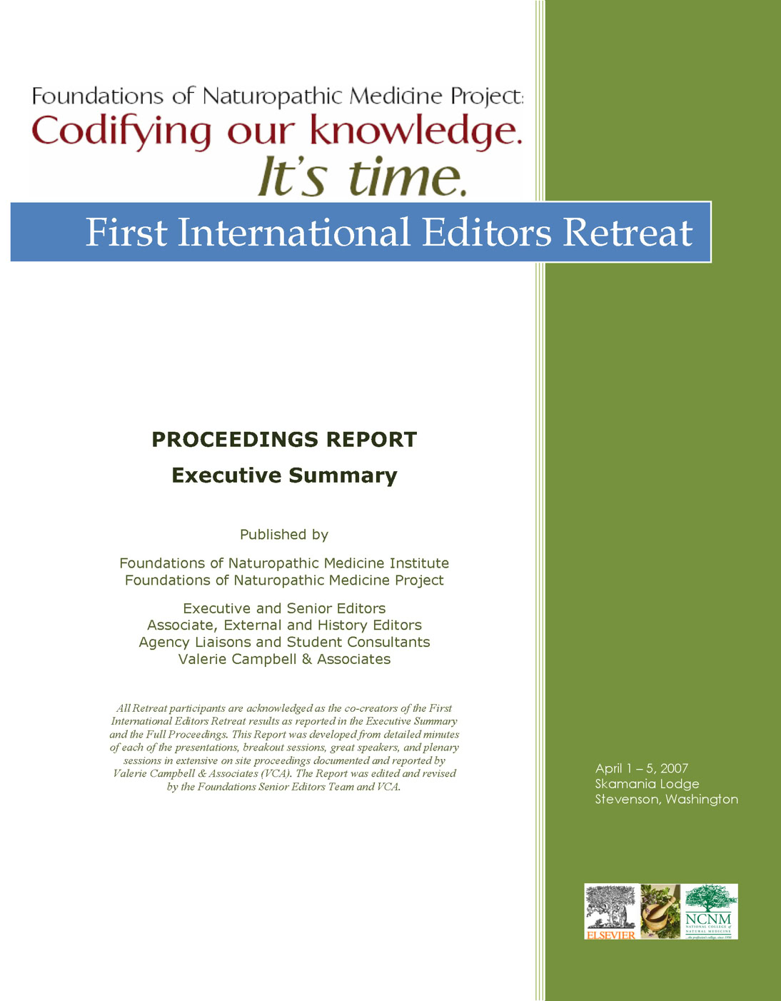 First International Editors Retreat executive summary cover