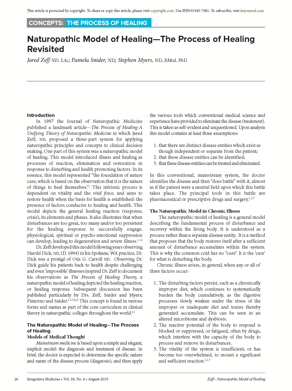 Naturopathic Model of Healing article cover