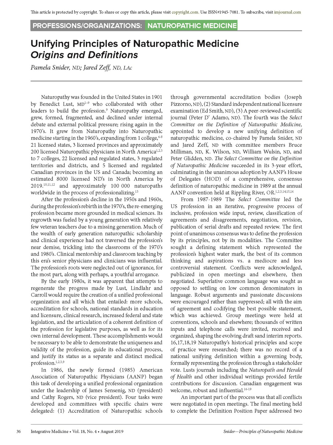 Unifying Principles of Naturopathic Medicine article cover